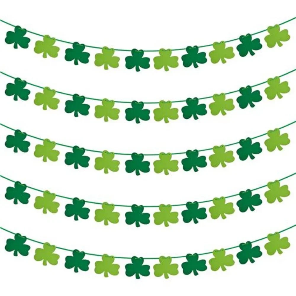 St Patricks Day Decorations 5 Pack Shamrock Clover Felt Banner Garland